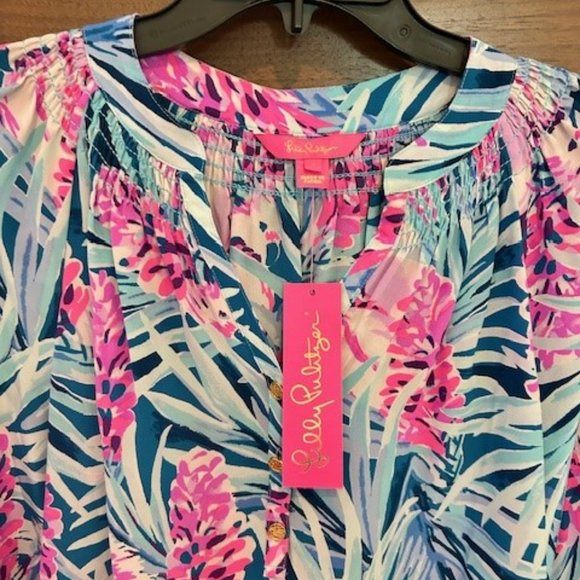 Lilly Pulitzer NWT Elsa Silk Top Mr Peacock Blue - Picture 5 of 6